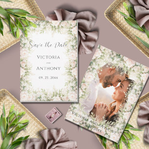 Rosa Florale Elegante Wasserfarben Vintage Hochzei Save The Date