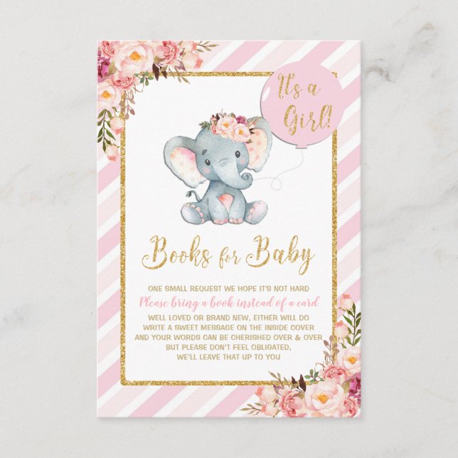 Rosa florale Elephant Baby Dusche bringen eine Boo Begleitkarte (Vorderseite)