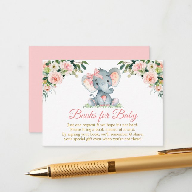 Rosa florale Elephant Bow Dusche Umschließkarte Begleitkarte (Vorderseite/Rückseite Beispiel)