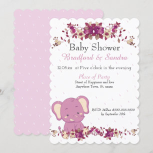 Rosa florale Elephant Chic Simple Baby Shower Invi Einladung