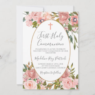 Rosa Florale Erstkommunion Einladung