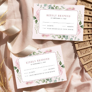 Rosa Florale Eukalyptus-Hochzeit RSVP Karte