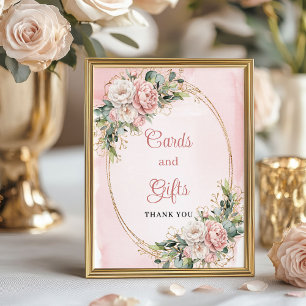 Rosa Florale Eukalyptus-Karten und Geschenke-Tisch Poster