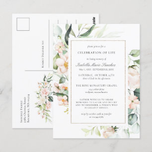Rosa Florale Feier-des-Lebens-Trauerkarte Postkarte