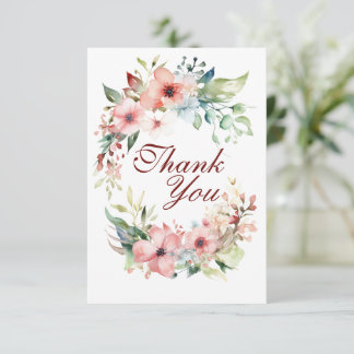 Rosa Florale Flache Dankeskkarte Dankeskarte