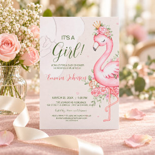 Rosa florale Flamingo-Baby-Party Einladung