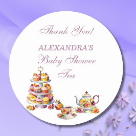 Rosa Florale Flieder-Teeparty-Baby- Shower-Geschen Runder Aufkleber