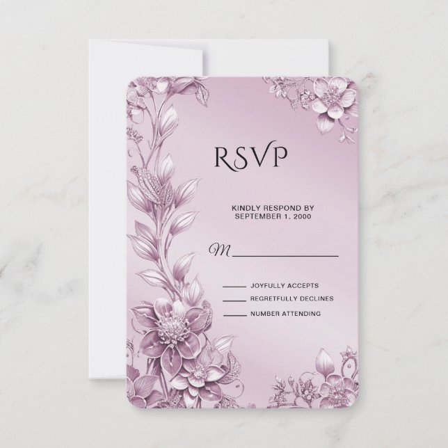 Rosa florale Foliage RSVP-Karte RSVP Karte (Vorderseite)