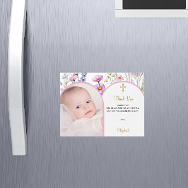 Rosa Florale Foto Taufe Danke Magnetkarte