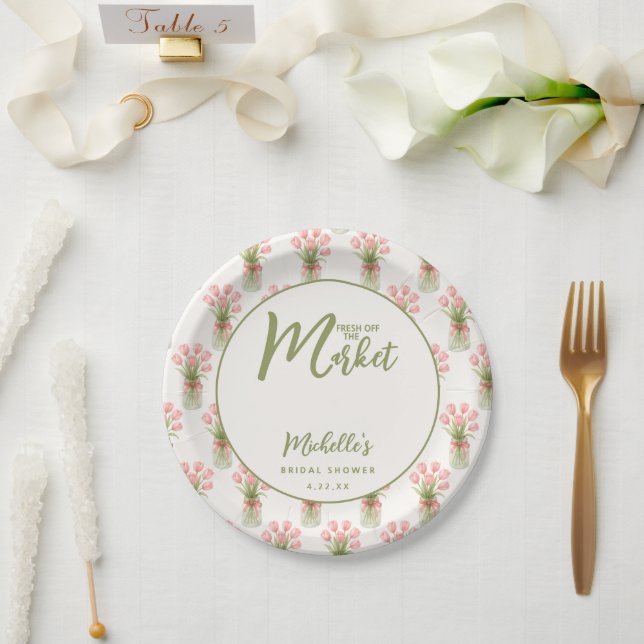 Rosa florale Frisch vom Markt Brautparty  Pappteller (Hochzeit)