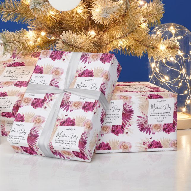 Rosa florale Fröhlichkeit Muttertag Weiß Hintergru Geschenkpapier (Feiertage)