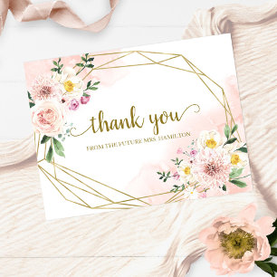 Rosa florale geometrische Hochzeitsdusche Dankesch Postkarte