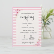Rosa florale gestreifte Hochzeitseinladung
