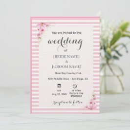 Rosa florale gestreifte Hochzeitseinladung Einladung