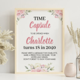 Rosa florale Girl Birthday Time Kapselunterschrift Poster