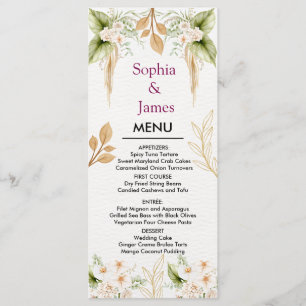Rosa Florale Gold Geometrische Hochzeit Menükarte