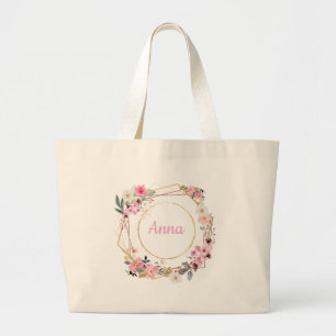 Rosa florale goldene geometrische Tote-Tasche Jumbo Stoffbeutel