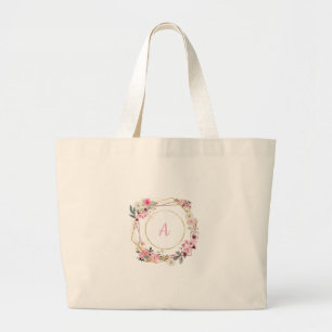 Rosa florale goldene geometrische Tote-Tasche Jumbo Stoffbeutel