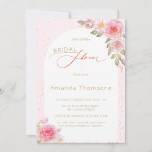 Rosa florale goldene Hochzeitstorteinladung Einladung