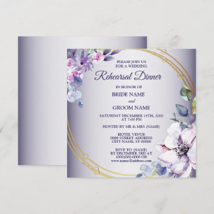 Rosa florale goldene lila Hochzeitsprobe-Dinner Einladung