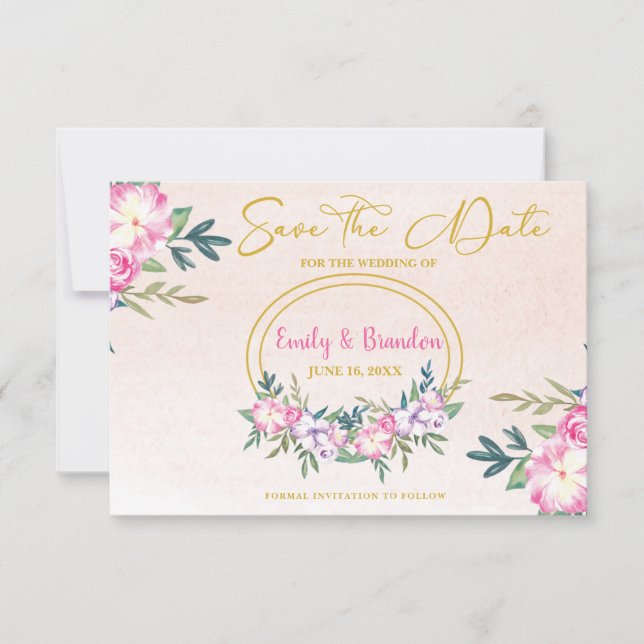 Rosa florale Goldrahmen Hochzeit Sichern Sie das D (Vorderseite)