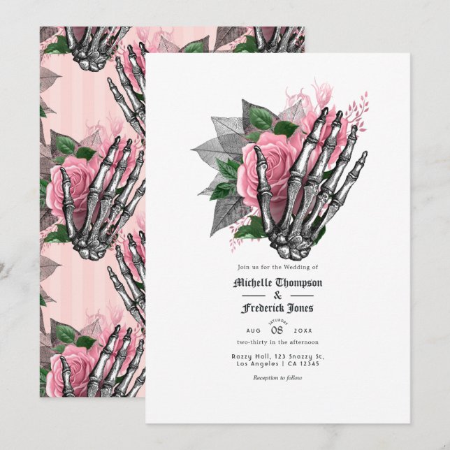 Rosa florale Gothic Wedding QR Code Einladung (Vorne/Hinten)