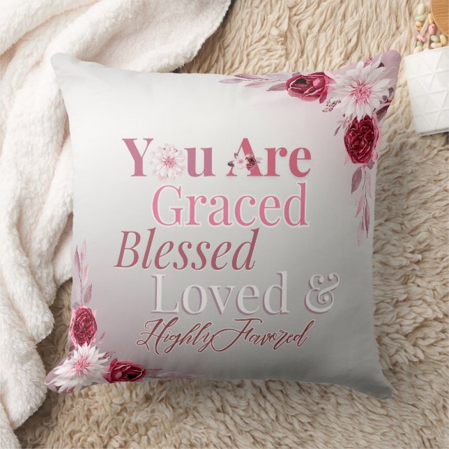 Rosa florale Graced gesegnet Wohlgefallen Inspirat Kissen (Decke)