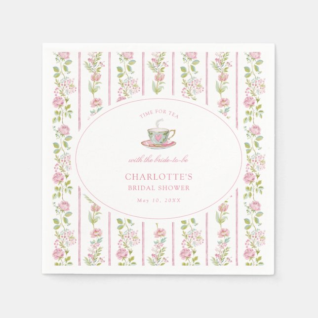 Rosa Florale Grandmillennial-Bridal-Teeparty Serviette (Vorderseite)