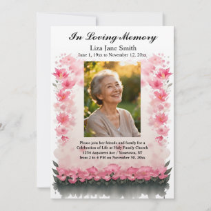 Rosa Florale Graue Blätter Lebensfeier  Einladung