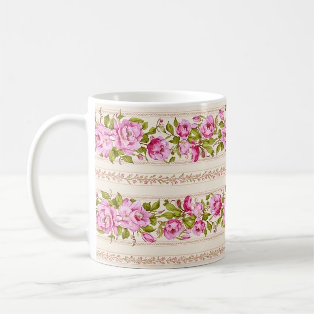 Rosa, florale Grenze mit Tinten rosa Blume Kaffeetasse (Links)