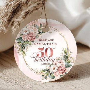 Rosa Florale Grün 50. Geburtstags-Geschenkanhänger Geschenkanhänger