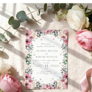 Rosa Florale Grün Hochzeit Einladung