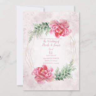 Rosa Florale Grün Wasserfarben Hochzeit Einladung