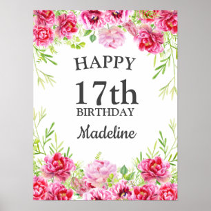 Rosa Florale Grün Weiß Alles Gute zum Geburtstag Poster