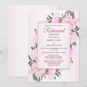 Rosa florale grüne Blätter Hochzeitsprobe-Dinner Einladung