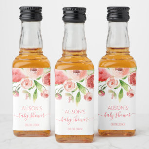 Rosa Florale Grünzeug Mädchen Baby Shower Mini Alkoholflaschenetikett