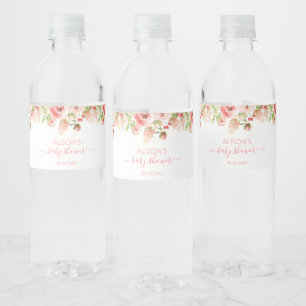 Rosa Florale Grünzeug Mädchen Baby Shower Wasserflaschenetikett