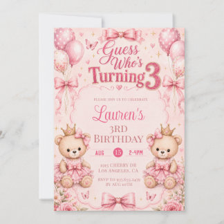 Rosa florale Guess Who’s Turning 3 Geburtstag Einladung