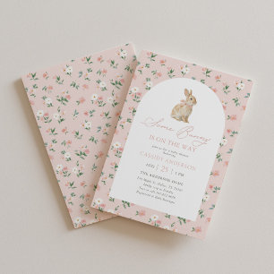 Rosa florale Häschen-Baby-Party Einladung