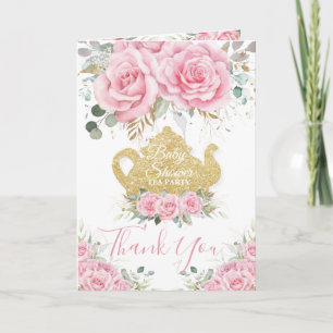 Rosa Florale High Tea Party Baby Shower Geburtstag Dankeskarte