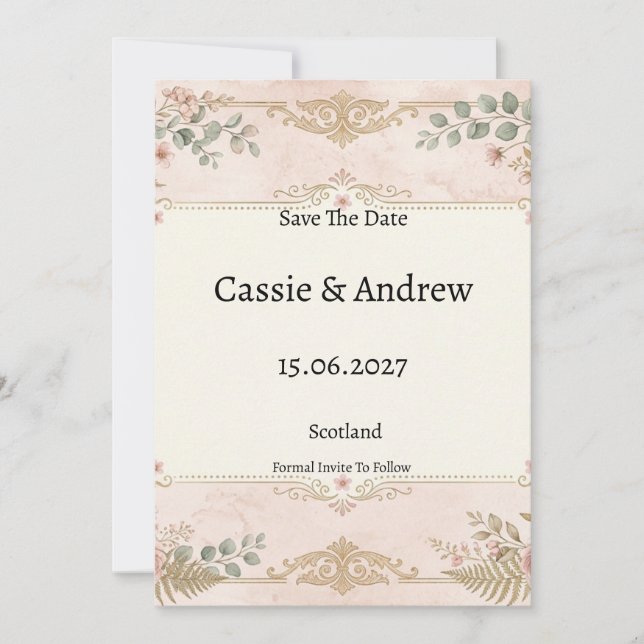 Rosa Florale Hochzeit Save The Date (Vorderseite)