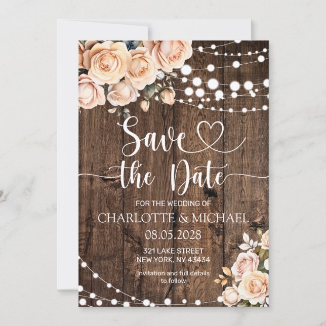 Rosa Florale Hochzeit - Save the Date Einladung (Vorderseite)
