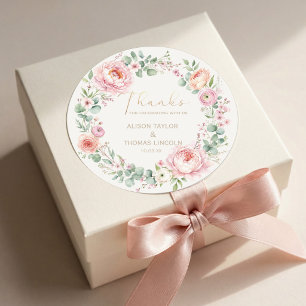 Rosa Florale Hochzeits-Dankeschön  Runder Aufkleber