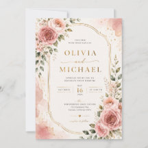 Rosa Florale Hochzeits-Einladung | Aquarell 