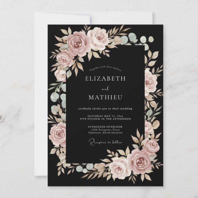 Rosa Florale Hochzeitsbogen Romantik Einladung (Vorderseite)
