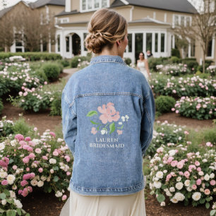 Rosa Florale Hochzeitsbrautjungfern Jeansjacke