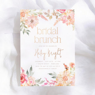 Rosa florale Hochzeitsbrunch-Brautparty Folieneinladung