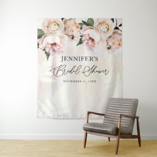 Rosa Florale Hochzeitsdusche-Kulisse Wandteppich