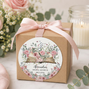 Rosa Florale Hochzeitsdusche Neues Kapitel Runder Aufkleber