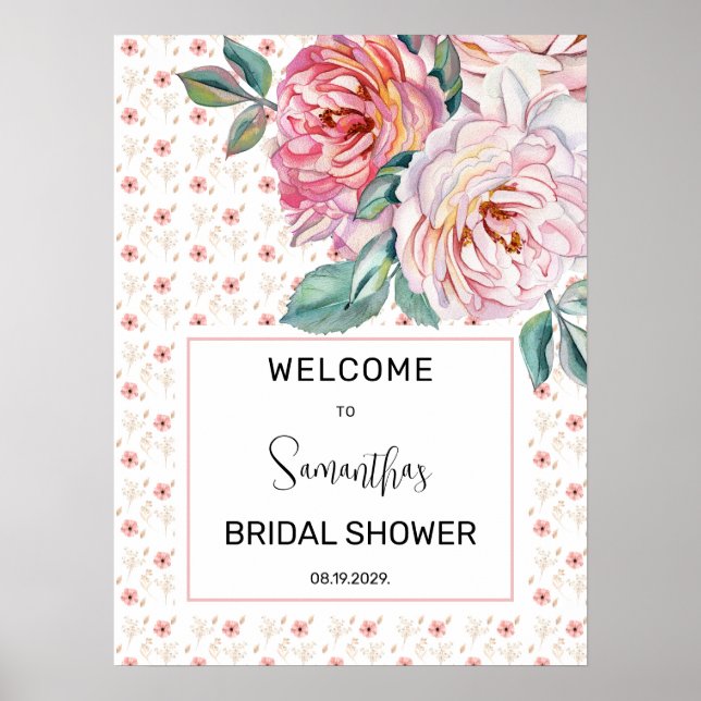 Rosa Florale Hochzeitsdusche Willkommen Poster (Vorne)